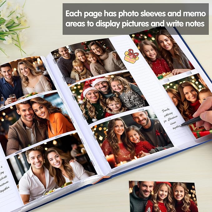 4x6 Photo Album Holds 600 Photos with Writing Space, Linen Cover Picture Book with Front Window for Family Wedding Baby Travel & Graduation Memories, Blue