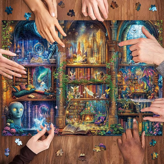 Puzzles for Adults 1000 Pieces, Enchanted Library Jigsaw Puzzle with 1:1 HD Poster, Perfect Interlocking No Dust, Stress Relief Ideal Gift for Family Games