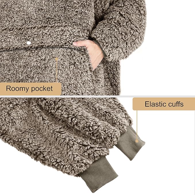 Catalonia Oversized Blanket Hoodie Sweatshirt, Wearable Sherpa Lounging Pullover for Adults Women Men