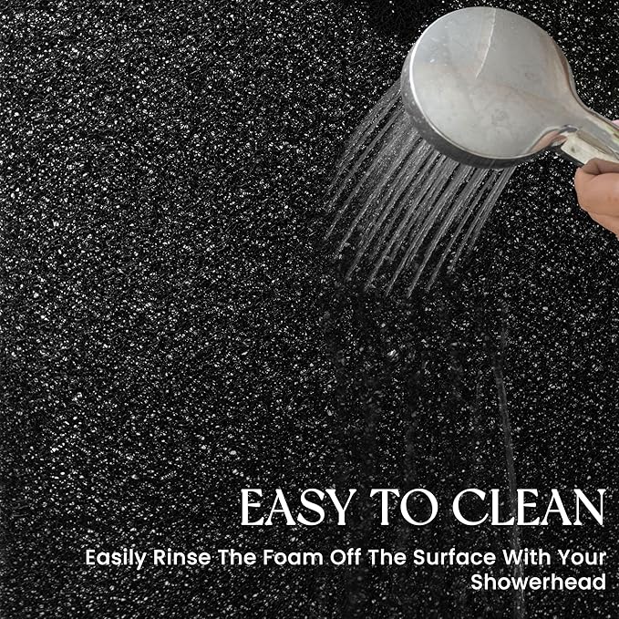 Bathtub Mat Non Slip, 47x17 Inch Shower Mats for Inside Shower, PVC Loofah Bathroom Mat Quick Dry with Drain Hole, Phthalate-Free Bath Mats for Shower Bathroom Tub and Wet Areas (Black)