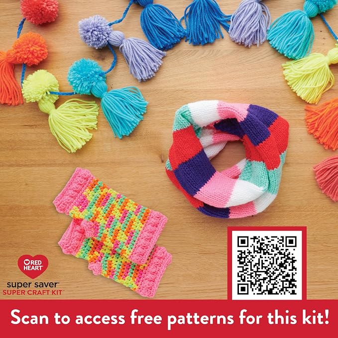 Red Heart Super Saver Yarn Super Craft Kit Brights, with 12 Pack of 50g/1.7 oz. 4 Medium Worsted Yarn for Knitting & Crocheting, 12 Colors, Perfect for Chunky Sweaters, Blankets, Amigurumi