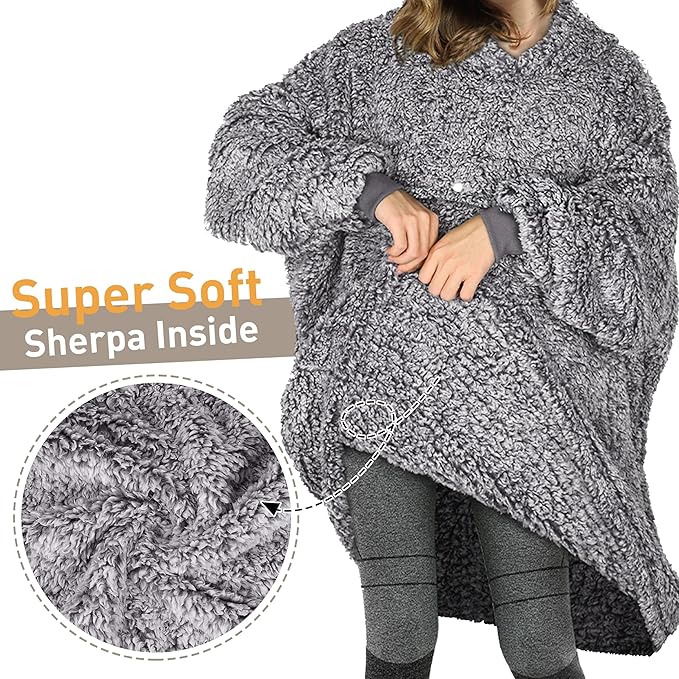 Catalonia Oversized Blanket Hoodie Sweatshirt, Wearable Sherpa Lounging Pullover for Adults Women Men