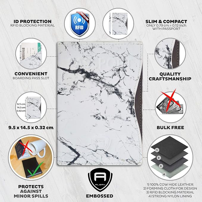 Alban RFID Passport Holder for Women & Men, Genuine Leather Passport Cover | RFID blocking design helps protect personal information while traveling, Slim genuine leather case for travel essentials
