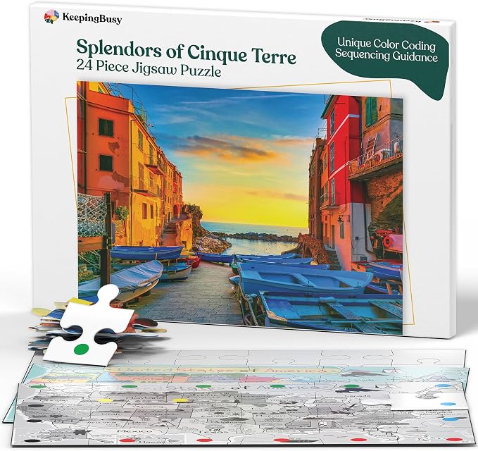 Keeping Busy Cinque Terre Dementia Puzzles Activities for Seniors | Alzheimer Products for Elderly Patients | Fun Memory Game Toy & Cognitive Brain for Senior Citizens w/Memory Loss or Alzheimers 24PC