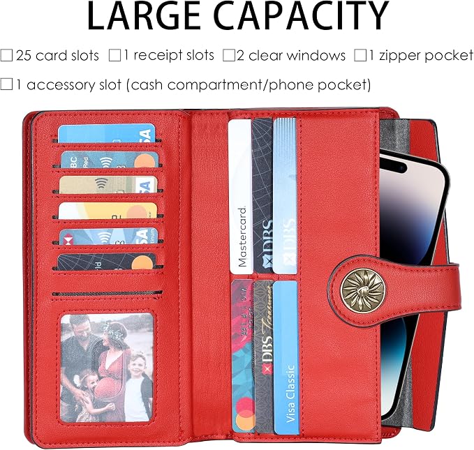Travelambo Women's Wallet RFID Blocking Trifold Clutch Large Capacity Credit Card Holder Travel Purse