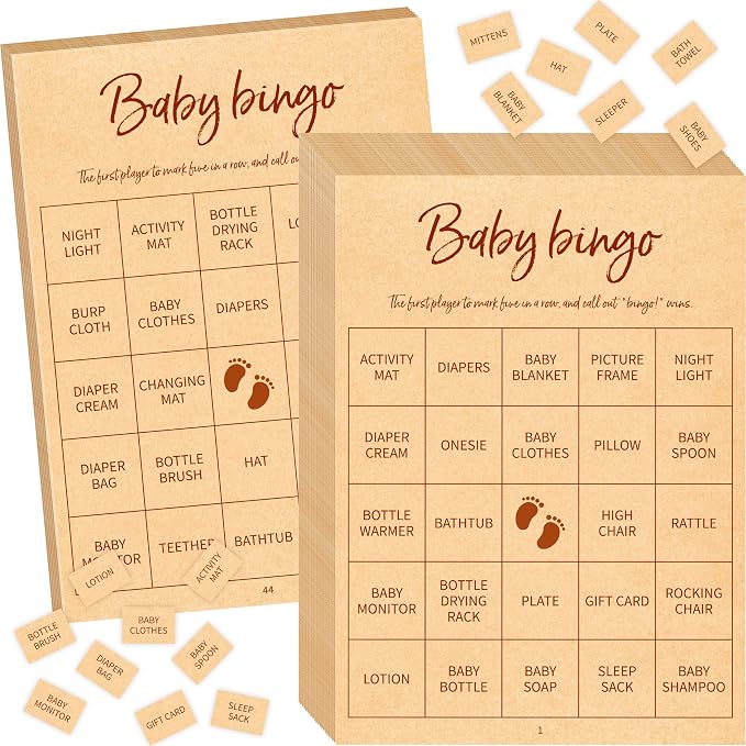 Baby Shower Bingo Game, 50 Bingo Cards Perforated Calling Cards Bingo Games for Baby Shower, Bridal Wedding Shower