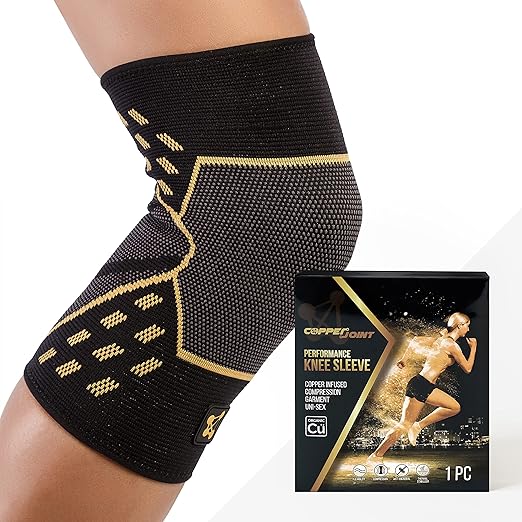 CopperJoint Knee Compression Sleeve PRO for Men & Women - Knee Brace For weightlifting, Sports Injury & Knee Support - Helps Blood Flow, Pain Relief & Management - Copper Infused Nylon (Small)