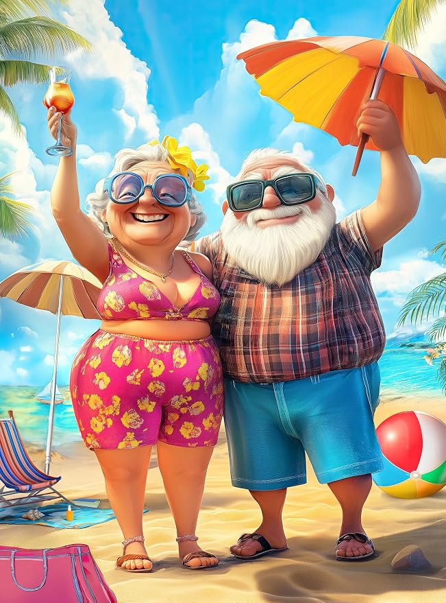 Adult Jigsaw Puzzle 1000 Piece Grandparents Vacation | Funny Beach design makes a great retirement gift for Mom or Dad. Great for game nights on a table, puzzleboard, or floor.