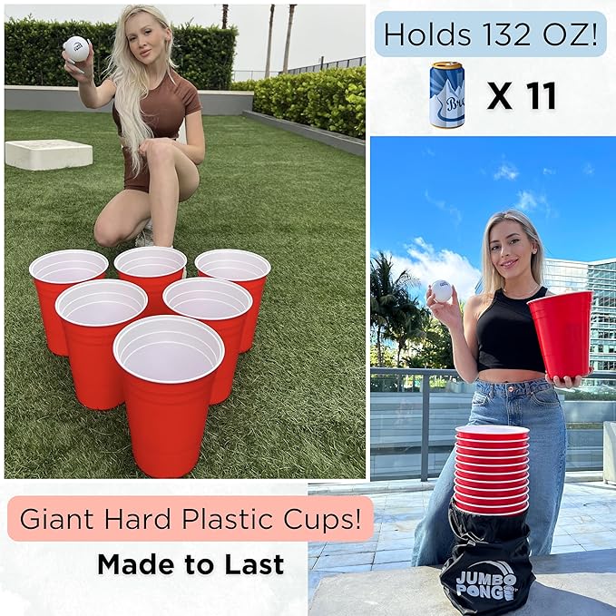 Giant Yard Pong Outdoor Games Yard Games Lawn, Beach, Camping, Tailgating or Backyard - Durable Giant Cups with Indoor/Outdoor Ball and Pump Included