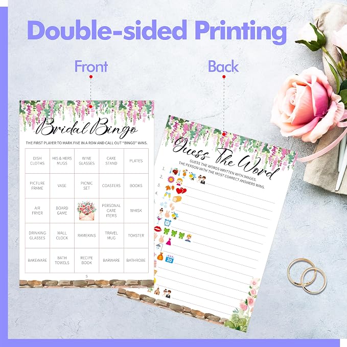 Bridal Shower Game Set, 4 Fun Games & Activities - Bingo Game/Would She Rather/He Said, She Said/Guess The Word for 30 Guests, All-in-one Set Wedding Party Supplies