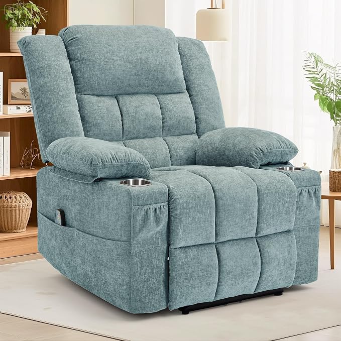 Korser Recliner Chair, Wall Hugger Recliners for RV with Massage and Heating, Zero-Gravity Recliner, Electric Power Recliner Chair for Living Room, Bedroom, Home, Theater Seating (Lakeblue)