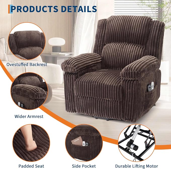 GarveeHome Power Lift Recliner Chair - Heat and Massage, Electric Lift Plush Recliner with Soft Padded Seat, Back Support & Armrests, Designed for the Elderly and People with Mobility impaired