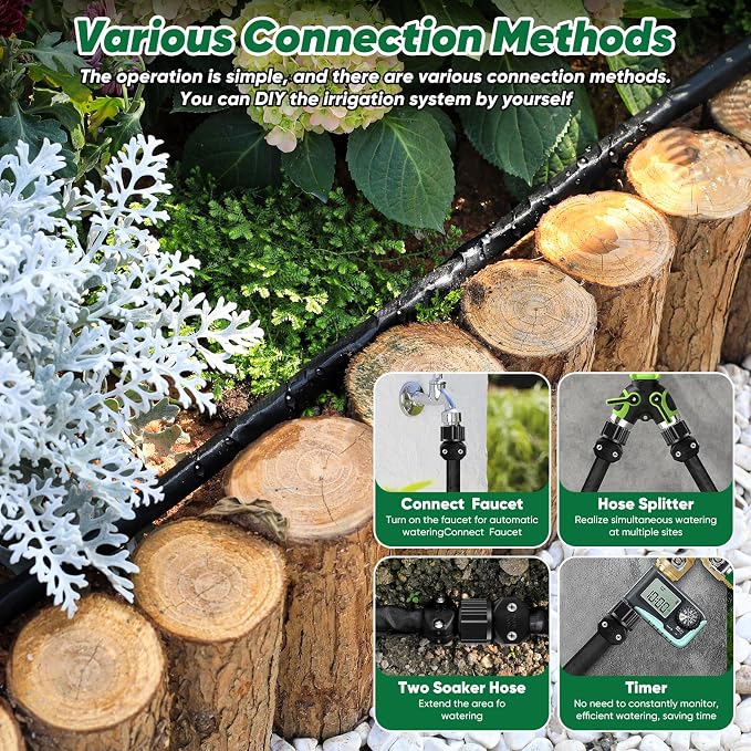 Garden Hose 50 ft, Leakproof Design Soaker Hose, Water Hose With Drip Irrigation System, 1/2 Linkable Consistent Drip Irrigation Hoses, Save 80% of Water for Garden, Farm, Orchard Plantation