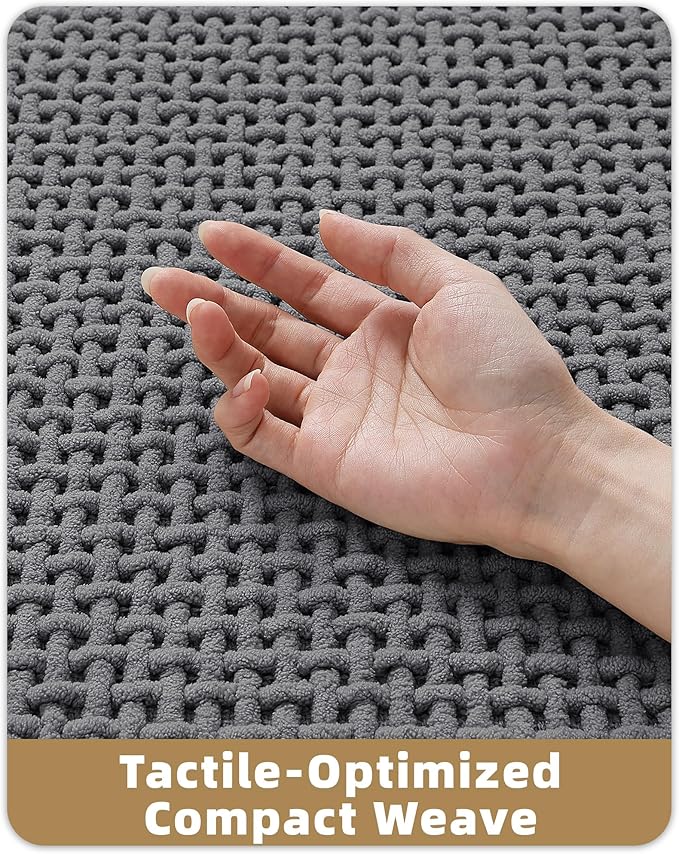Color&Geometry Chenille Pile Long Bathroom Runner Rugs Upgraded Denser, 17"x47" Non Slip Absorbent Grey Bath Mats for Bathroom Thin Fit Under Door, Washable Quick Dry