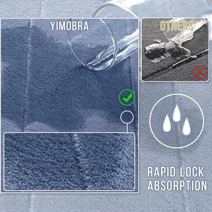Yimobra Long Bath Mat 44"x24", Super Soft Quick Dry Memory Foam Bathroom Rug, Water Absorbent, Non Slip Backing Machine Washable for Tub Shower, Thick Comfort Support, Denim Blue