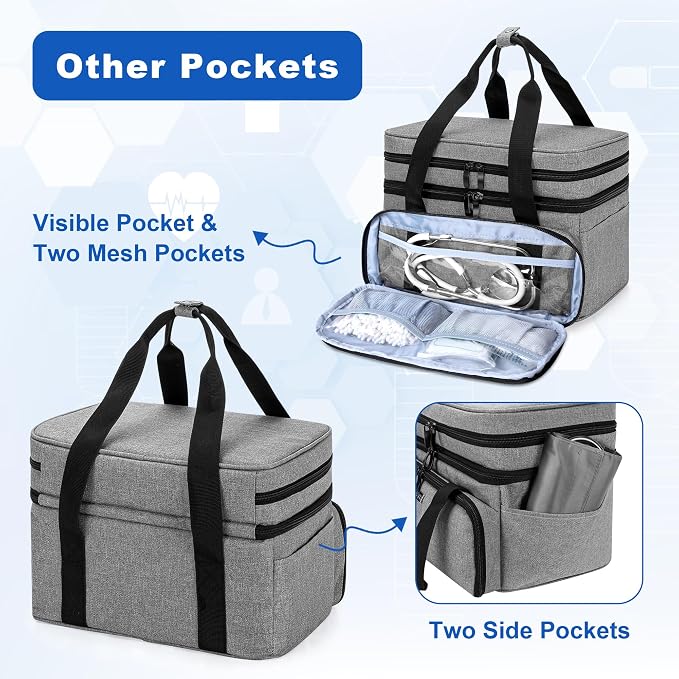 BAFASO Double Layer Medicine Bag with 2 Detachable Pouches, Gray | Pill Bottle Organizer for Travel and Daily Use (Bag ONLY)