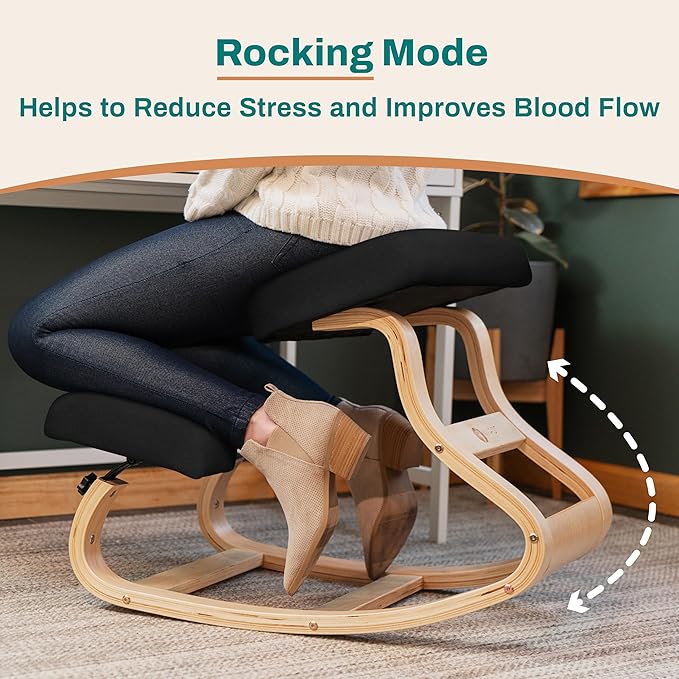 NYPOT Ergonomic Kneeling Chair with Adjustable Seats - Knee Chair for Posture Correction & Kneel Rocking Stool for Desk - Back Pain Relief and Support for Home and Office (Modern, Black Sand)