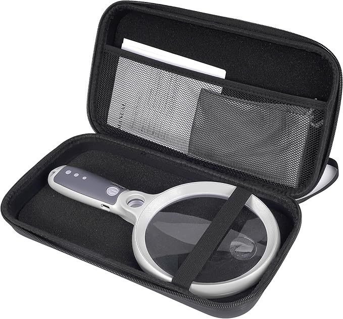 Large Magnifying Glass with 37 LED Light and Case, 10X 20X 45X Handheld Illuminated Lighted Magnifier with 3 Light Modes Rechargeable Magnifying Glass for Seniors Reading, Inspection (White & Grey)
