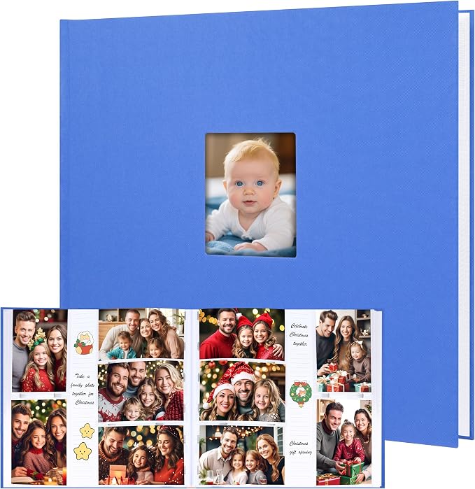 4x6 Photo Album Holds 600 Photos with Writing Space, Linen Cover Picture Book with Front Window for Family Wedding Baby Travel & Graduation Memories, Blue