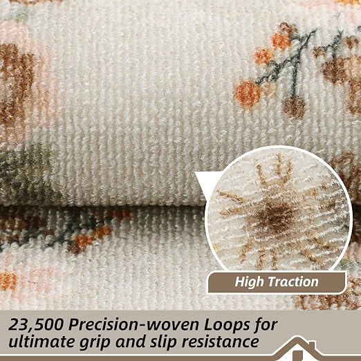 BEQHAUSE Stair Treads for Wooden Steps, 8"X30", 15pcs, Beige/Orange | Non-Slip Machine Washable Carpet Stair Treads, TPE Backing, 100% Polyester, Soft Indoor Stair Runner for Kids Elders and Pets