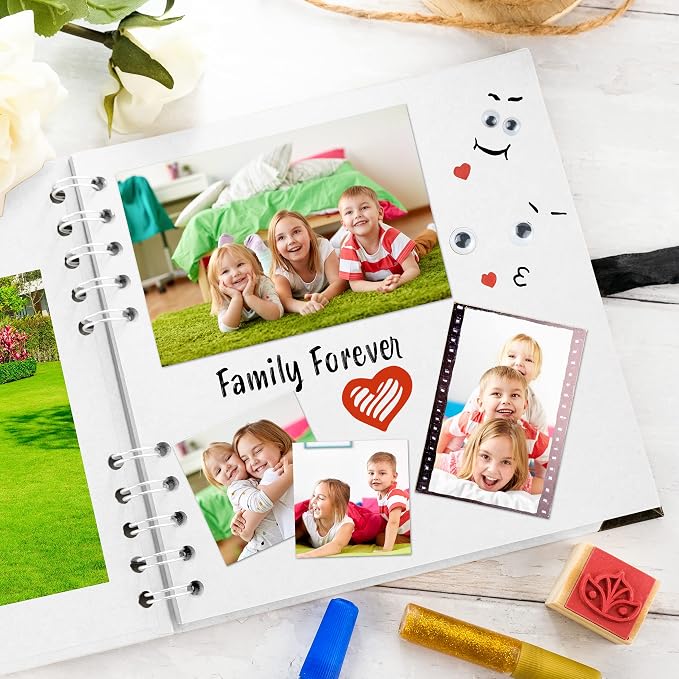 Bstorify Square Scrapbook Photo Albums 36 Pages (7 X 7 Inch) White Thick Paper, Hardcover, Metal Corners, Ribbon Closure - Ideal for Your Scrapbooking Albums, Art & Craft Projects