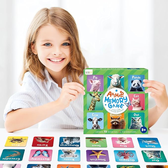 Hebayy 72 PCS Memory Matching Game, Real Animal Matching Cards for Toddlers 36 Pairs Memory Cards for Preschool 4 5 6 Years Old