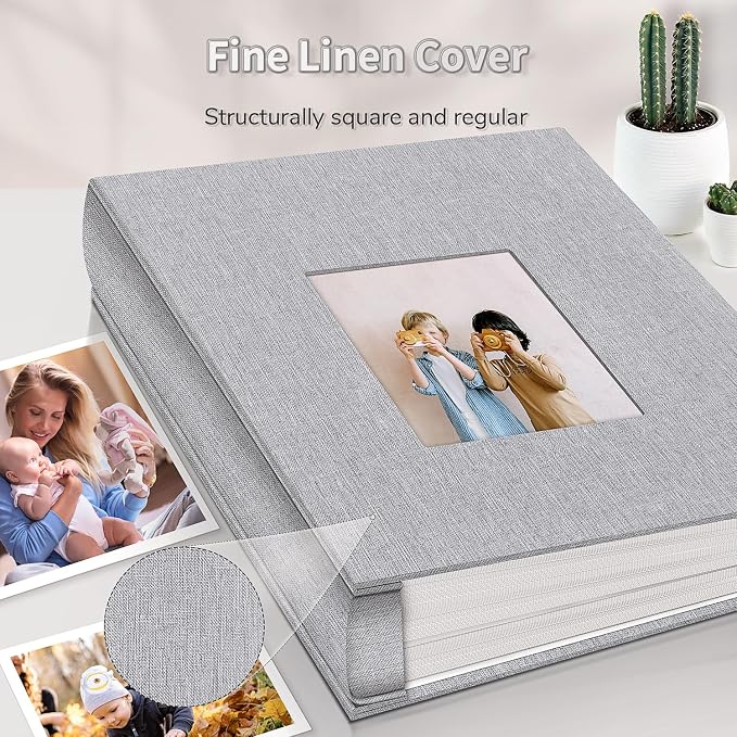 Artfeel Photo Album 4x6 with 1000 Pockets,Slip-in Picture Albums,Linen Cover Memory Book with Front Window,White Page Vertical Photo Book for Wedding,Family,Anniversare,Baby,Vacation