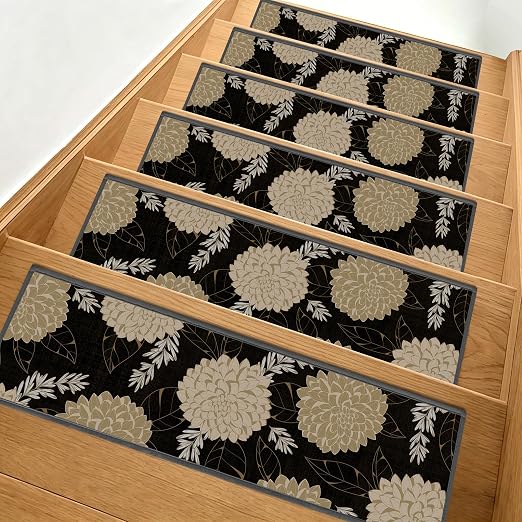 Non Slip Stair Treads for Wooden Steps, 15 Pack 8"x30" Washable Carpet | 8x30 in soft chenille polyester stair treads with reusable TPE backing for indoor wood stairs, dogs, kids, and seniors