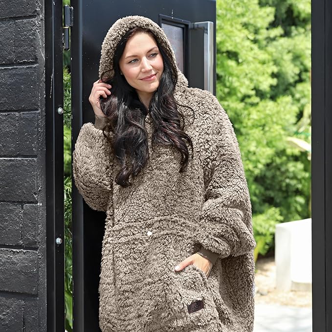 Catalonia Oversized Blanket Hoodie Sweatshirt, Wearable Sherpa Lounging Pullover for Adults Women Men
