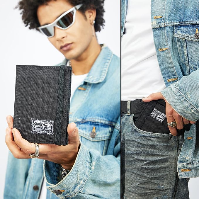 Rough Enough RFID Passport Holder, Travel Wallet for Family, Black | RFID blocking, Holds 4 passports & 3 Cards, Water-Resistant Cordura, Slim Compact Design, for Travel Documents Accessories