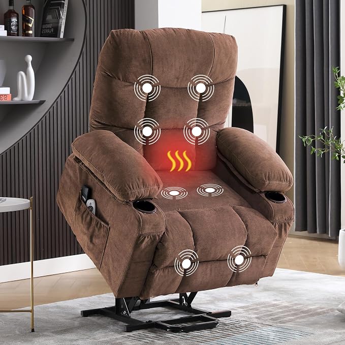 MAHOMICO Power Lift Recliner Chair for Elderly with Vibration Massage and Lumbar Heating,Electric Lift Recliner Single Sofa with Side Pocket,Two Cup Holders and USB Charge Port for Living Room