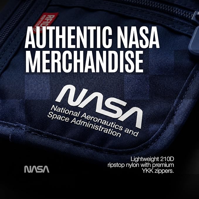 NASA Neck Wallet with RFID-Secured Passport Protection (Lunar Blue) | Slimline Design | Official NASA Insignia | RFID Protection | Key Carabiner | Water-Resistant | Breathable Mesh