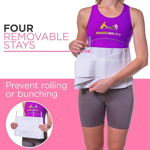 BraceAbility Women's Back Brace for Female Lower Back Pain - Lightweight Soft White Elastic Lumbar Compression Support Belt is Discreet Under Clothes for Ladies, Nurses, Walking (L)