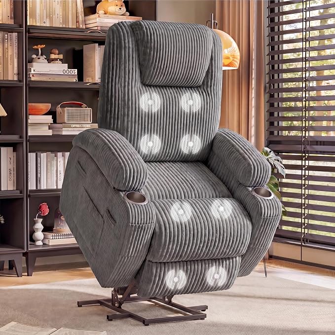 Flamaker Power Lift Recliner Chair Electric Lift Recliner for Elderly | Power Lift Recliner Chair with Cup Holders Side Pockets for Living Room (Corduroy, Dark Gray)