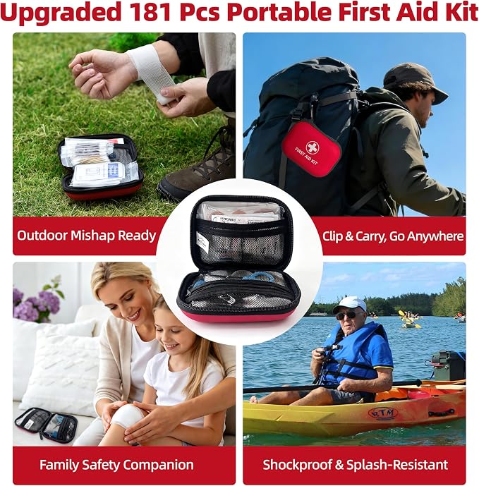 Prelady New Upgraded 181 Pieces Mini First Aid Kit Water Resistant Small Travel First Aid Kit Portable Emergency First Aid Kits for Home Car Camping Boat Hiking Outdoor Daily Use