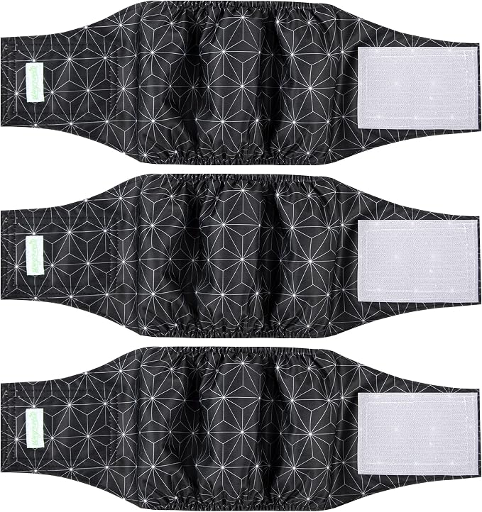 wegreeco Washable Male Dog Diapers (Pack of 3) - Washable Male Dog Belly Wrap (Black Asanoha Pattern, X-Large)