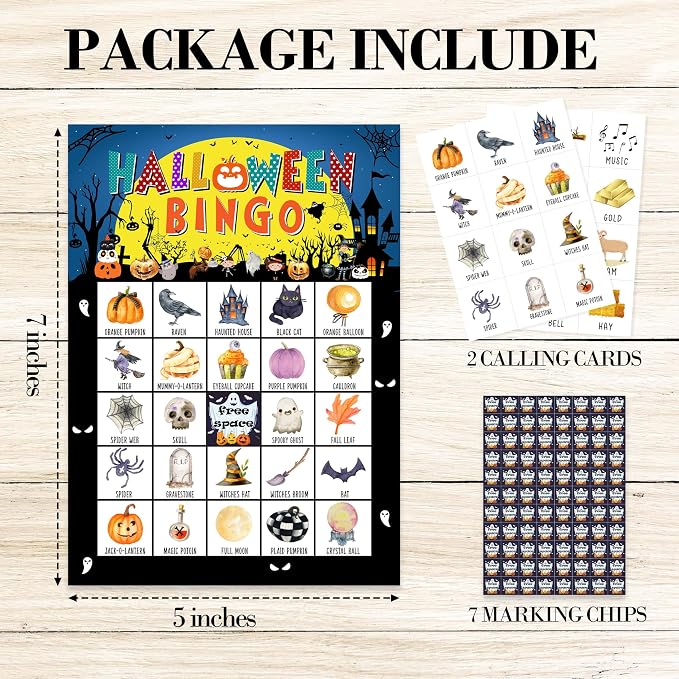 Halloween Bingo Game Cards, Holiday Bingo for Adults, Trick or Treat Game Cards Supplies, Fall Party Decor Favors, Gifts for Friends Family Holiday, (Halloween)