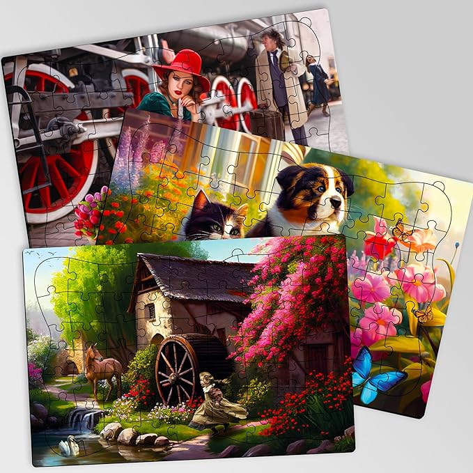 QUOKKA 63 Piece Dementia Activities for Adults - 3 Set Dementia Puzzles for Elderly - Large Piece Gifts Products for Seniors - Alzheimer Jigsaw Puzzle Games for Adults - Riverside, Platform, Animals