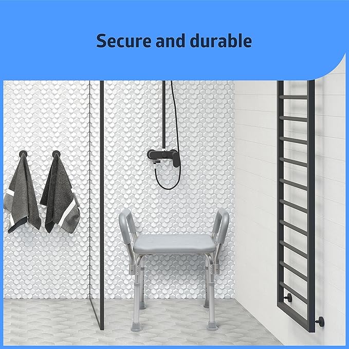 Medline Backless Shower Chair with Arms - 350 lb. capacity, Bench, Stool, Seat for Elderly, Seniors Independent Adult and Disabled Adults