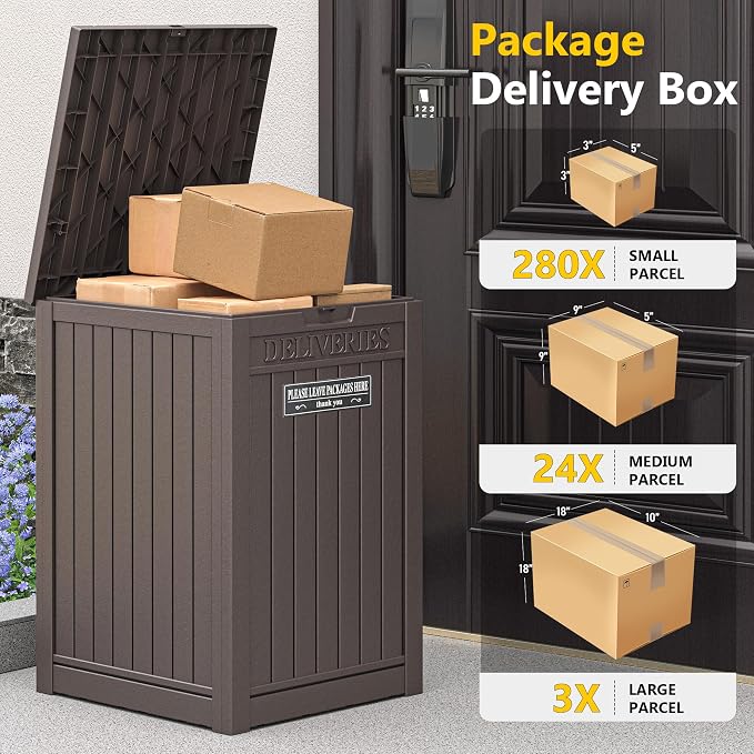Package Delivery Box for Outside, Waterproof Outdoor Storage, Brown