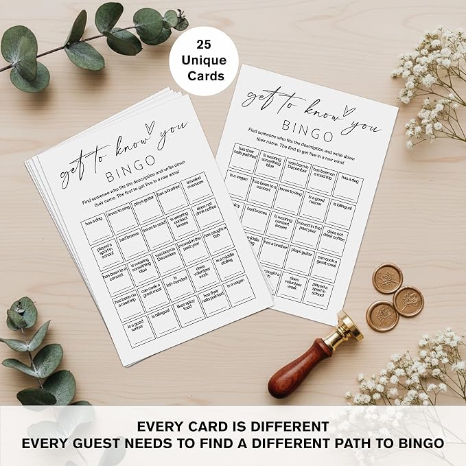 Office Bingo Cards, 25 Unique Randomized 5x7 Sheets, Get to Know You Bingo Game for Adults, Ice Breaker Office Party Games, Team Building Games for Work, High Replay Value - B005