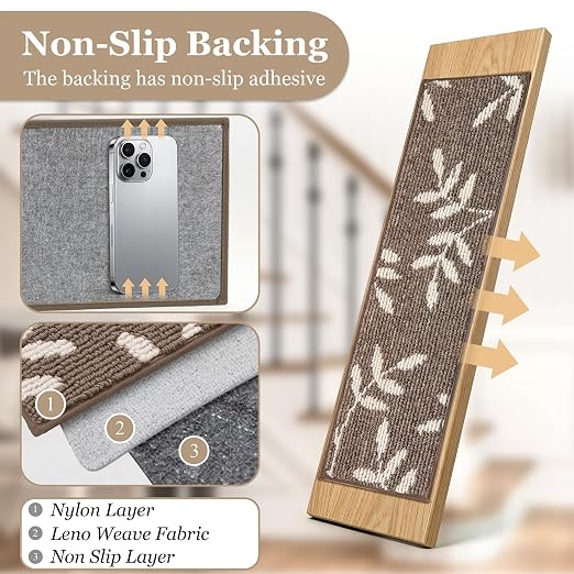 Carpet Stair Treads, Non-Slip Stair Treads for Wooden Steps Indoor | Stair Runner for Pets, Non Skid Staircase Step Treads Washable Reusable, Stair Protectors 30" x8" Set of 4, Brown