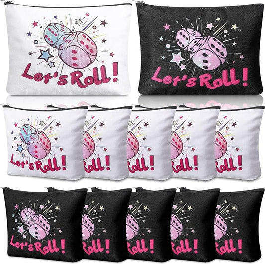 12 Pcs Bunco Gifts for Women Bunco Makeup Bags Let's Roll Dice Game Makeup Bags Casino Lover Gifts Travel Zipper Pouch Dice Game Present Birthday Present for Women Players