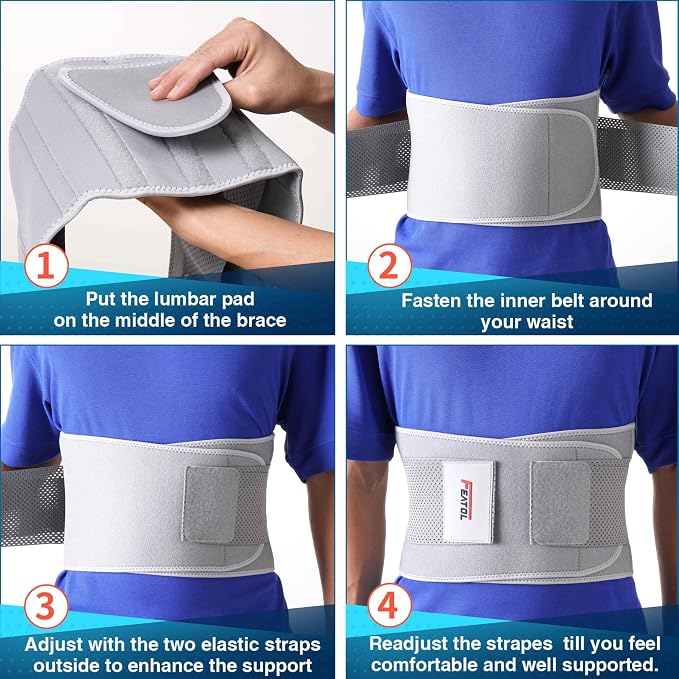 FEATOL Back Brace for Lower Back Pain, Breathable Back Support Belt for Women & Men with Lumbar Pad, Lumbar Support Belt for Heavy Lifting & Work, Gray, L/XL (Circumference:30-38.6")