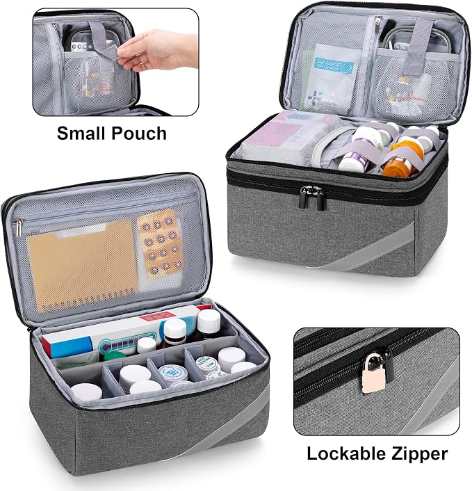 Trunab Medicine Storage and Organizer Bag Empty, Pill Bottle Organizer | with Portable Small Pouch, Home First Aid Box for Emergency Medication, Supplements or Medical Kits (Bag Only)