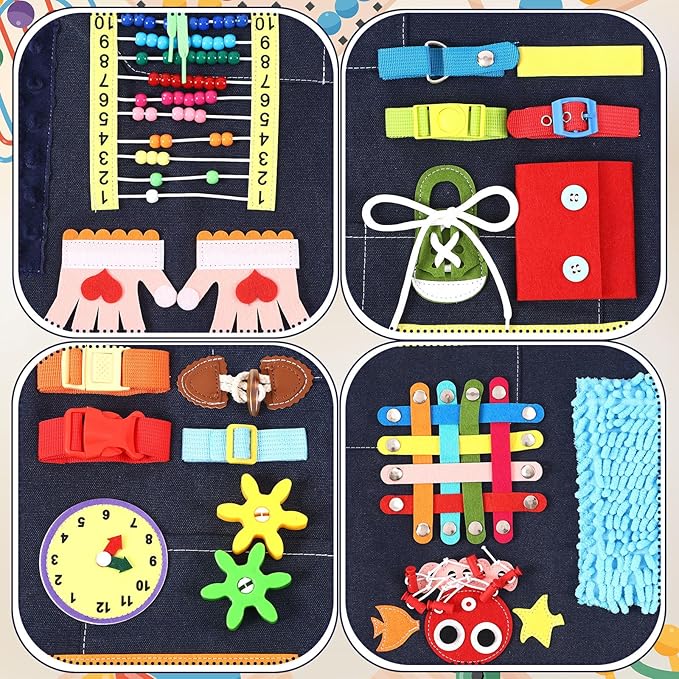Fidget Apron for Elderly Fidget Blanket for Dementia Alzheimer's Therapy Activity Apron Anxiety Relief supplies(Dark Blue)