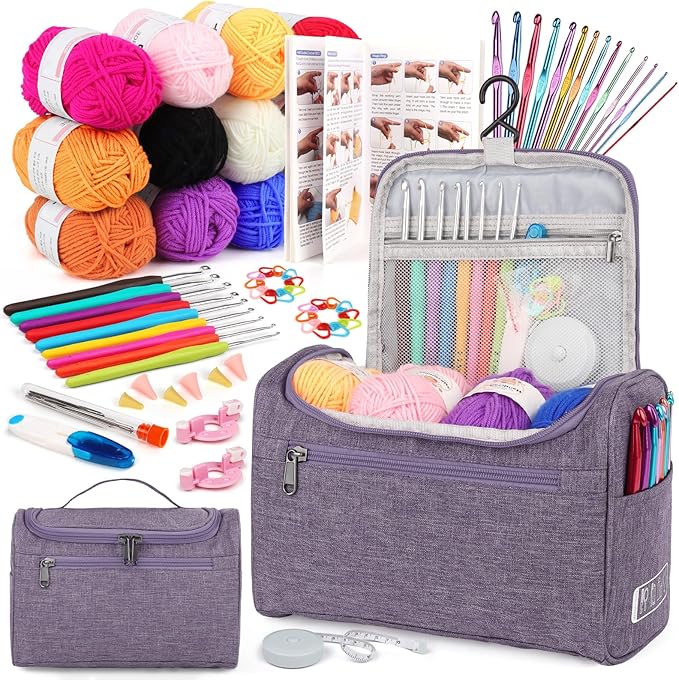 Aeelike Crochet Kit for Beginners Adults Kid, Complete Crochet Kits, Purple | Crochet Kit for Beginners Young and Old, All-inclusive Kit with Crochet Hooks 655 Yards Yarn Instruction Knit Bag, Ideal Gift