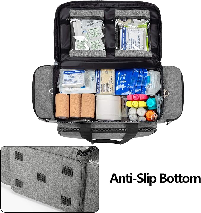 Trunab Trauma Bag with Dividers, EMT First Aid Pouch Medical Bag Empty,Grey | No-Scratch Bottom, Ideal for EMS/Paramedics, Empty Bag for Customizable Layout