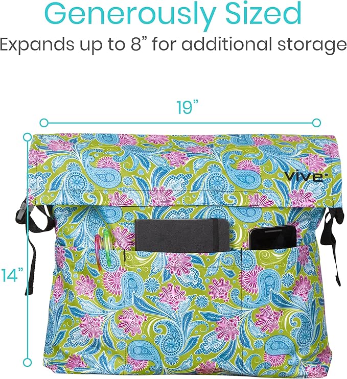 Vive XL Wheelchair Accessories Bag - Waterproof, Scratch-Resistant, Double-Stitched, Machine Washable for Adults, Seniors, 15 Colors - Storage Walker Backpack to Hang on Back
