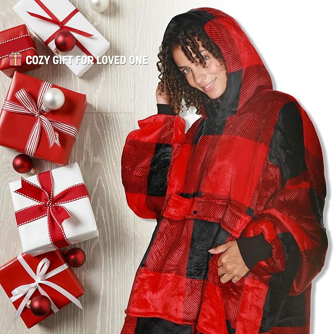 Catalonia Oversized Blanket Hoodie Sweatshirt, Wearable Sherpa Lounging Pullover for Adults Women Men